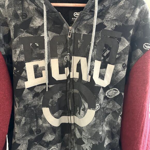 Ecko Unltd Men’s Graphic Zip Hoodie Sherpa Lined Jacket XL Streetwear Black Red - Picture 3 of 9